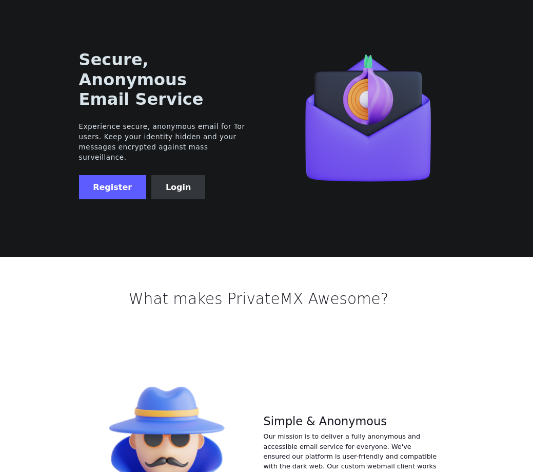 PrivateMX anonymous email home page